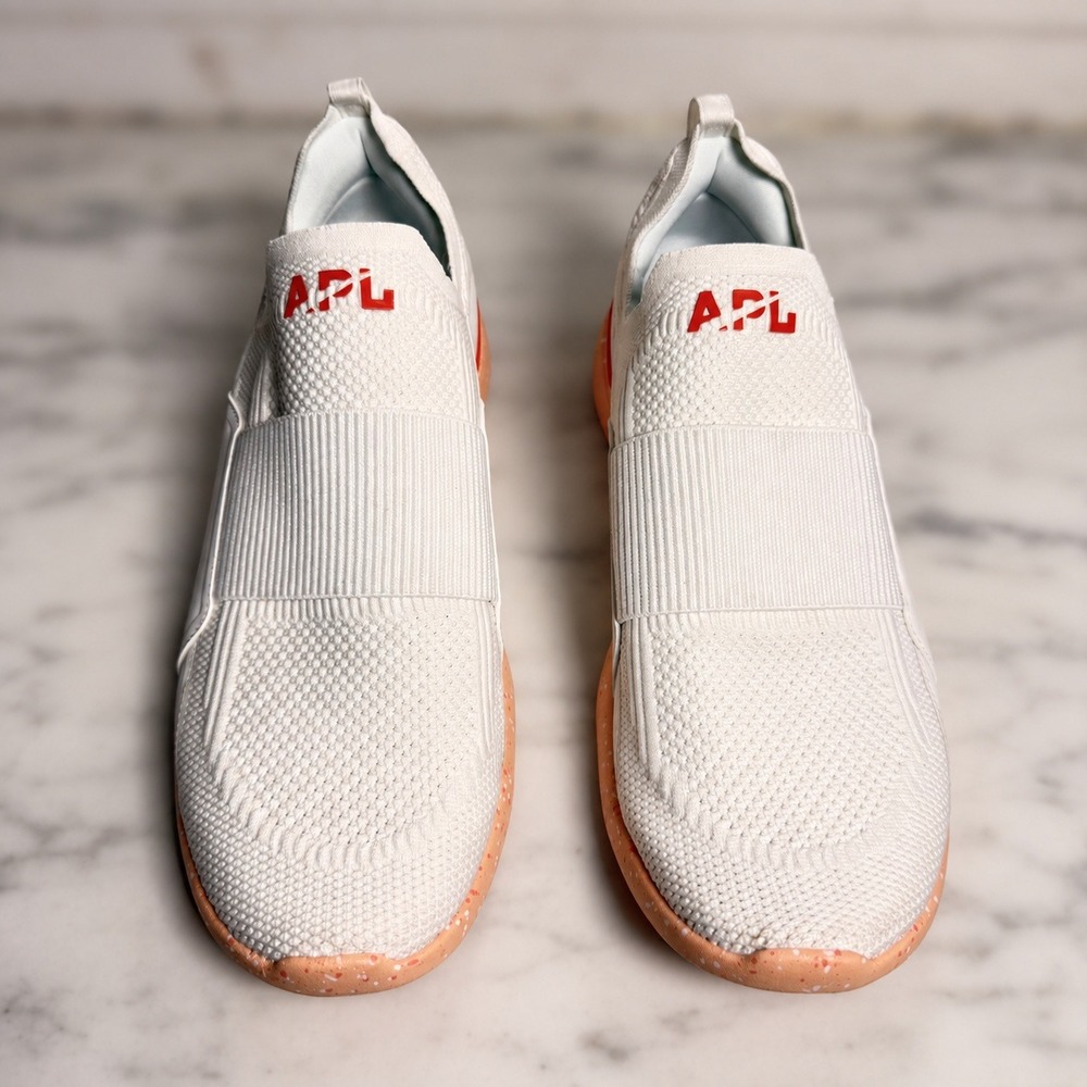 APL TechLoom Bliss Knit Running Shoes Men's 13 White Orange Slip On New